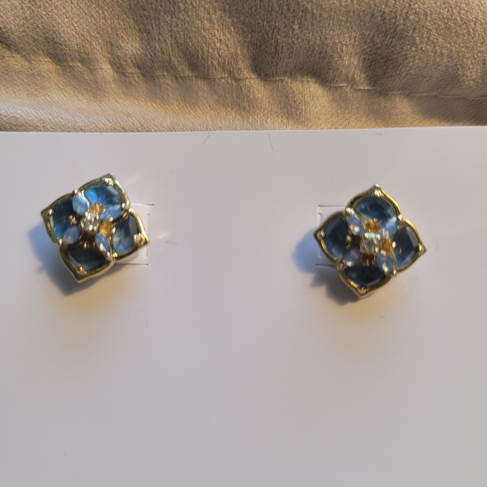 Kendra Scott Blue and Gold Floral Earrings